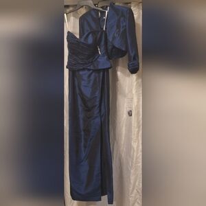 Cameron Blake Mon Cheri 6 Taffeta Satin Berelo Jacket Dress Gown Sapphire Blue